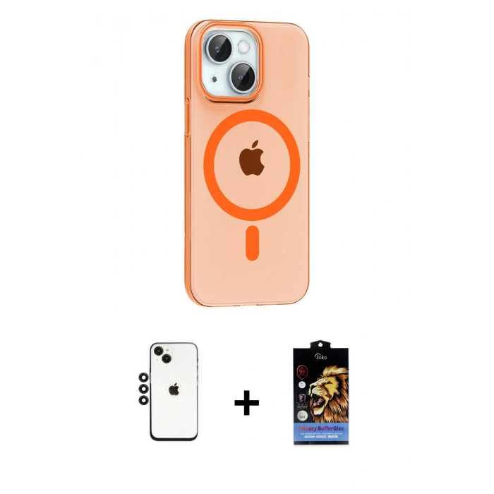 MARSİLYAN™- iPhone 14 Kılıf Pusula Form Özel Seri - Siyah Buffer Hayalet Cam Ekran Koruyucu + Shine Kamera Lens - SH