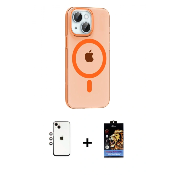 MARSİLYAN™- iPhone 14 Kılıf Pusula Form Özel Seri - Siyah Buffer Hayalet Cam Ekran Koruyucu + Shine Kamera Lens - GI