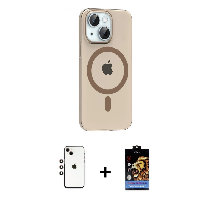 MARSİLYAN™- iPhone 14 Kılıf Pusula Form Özel Seri - Siyah Buffer Hayalet Cam Ekran Koruyucu + Shine Kamera Lens - GI