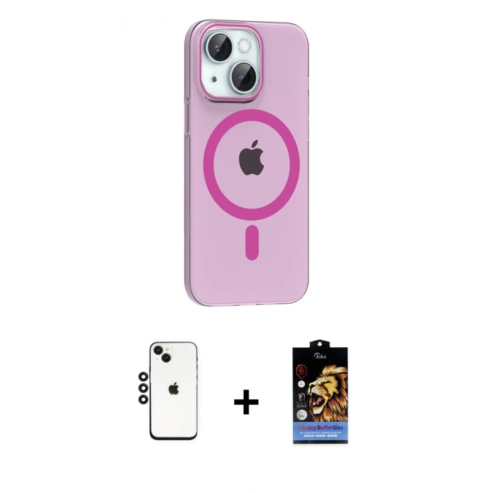 MARSİLYAN™- iPhone 14 Kılıf Pusula Form Özel Seri - Siyah Buffer Hayalet Cam Ekran Koruyucu + Shine Kamera Lens - SH