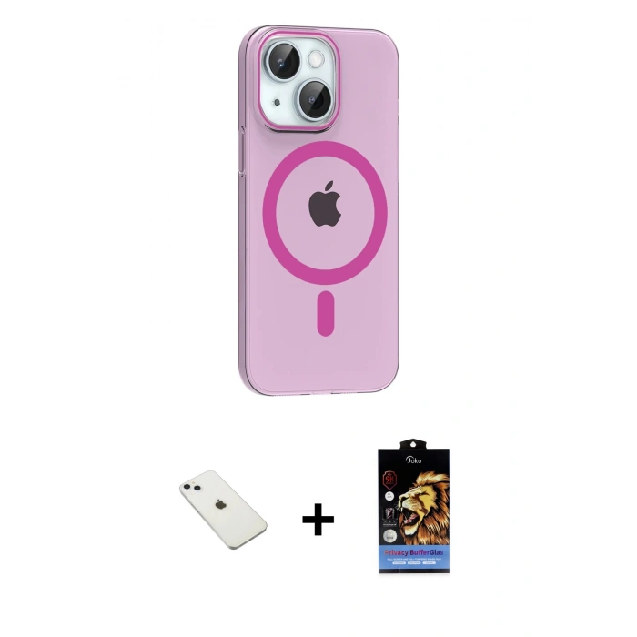 MARSİLYAN™- iPhone 14 Kılıf Pusula Form Özel Seri - Siyah Buffer Hayalet Cam Ekran Koruyucu + Diamond Kamera Lens - SABE