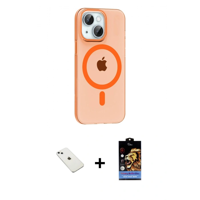 MARSİLYAN™- iPhone 14 Kılıf Pusula Form Özel Seri - Siyah Buffer Hayalet Cam Ekran Koruyucu + Diamond Kamera Lens - SABE