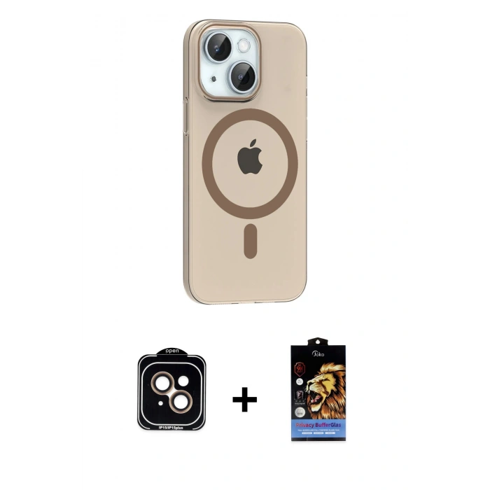 MARSİLYAN™- iPhone 14 Kılıf Pusula Form Özel Seri - Siyah Buffer Hayalet Cam Ekran Koruyucu + PVD Metal Kamera Lens - TU