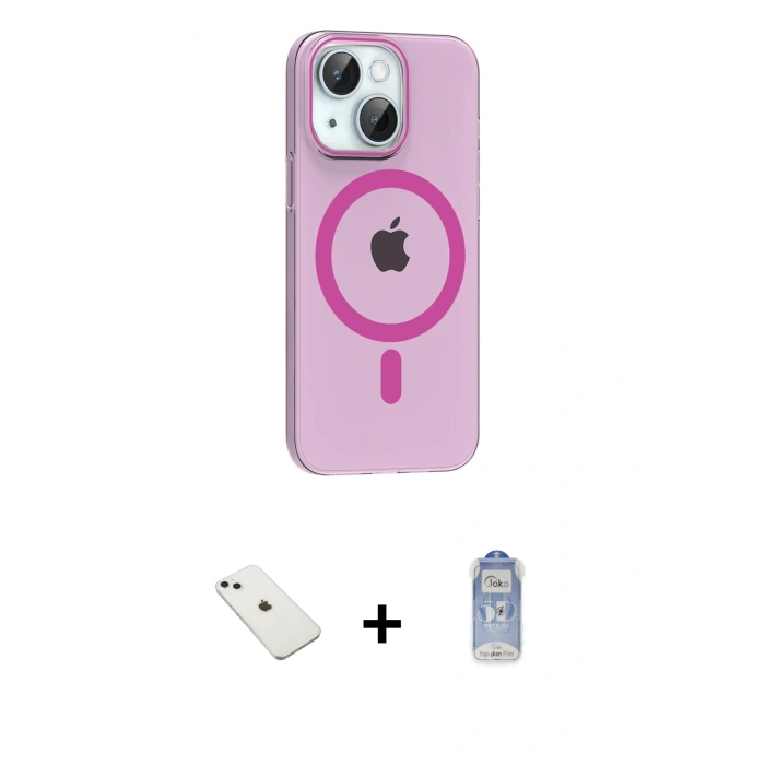 MARSİLYAN™- iPhone 14 Kılıf Pusula Form Özel Seri - Siyah Joko Magic 5D Cam + Diamond Kamera Lens - SABE