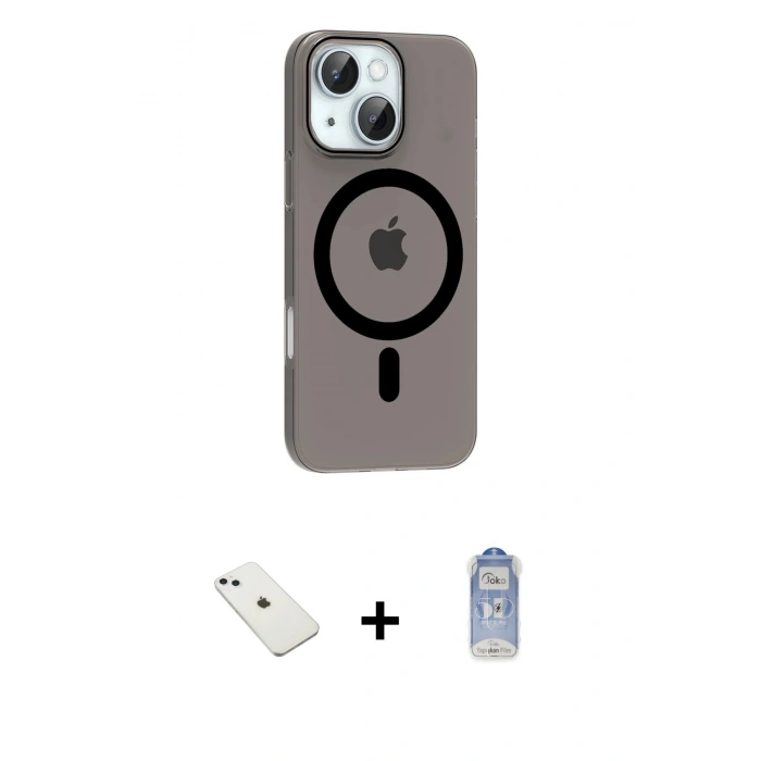 MARSİLYAN™- iPhone 14 Kılıf Pusula Form Özel Seri - Siyah Joko Magic 5D Cam + Diamond Kamera Lens - SABE