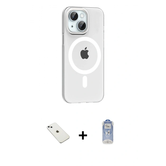 MARSİLYAN™- iPhone 14 Kılıf Pusula Form Özel Seri - Siyah Joko Magic 5D Cam + Diamond Kamera Lens - SABE