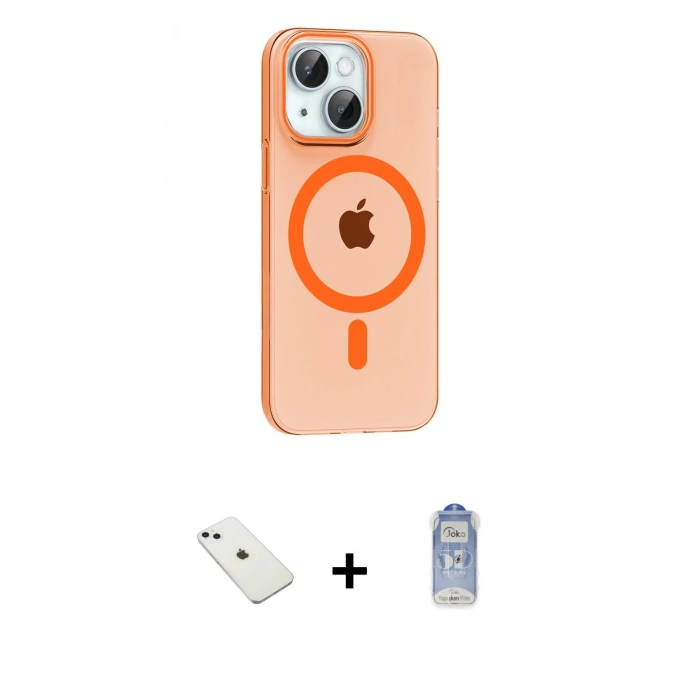 MARSİLYAN™- iPhone 14 Kılıf Pusula Form Özel Seri - Siyah Joko Magic 5D Cam + Diamond Kamera Lens - SABE