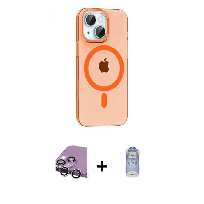 MARSİLYAN™- iPhone 14 Kılıf Pusula Form Özel Seri - Siyah Joko Magic 5D Cam + Raze Metal Kamera Lens - GS