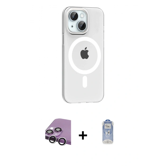 MARSİLYAN™- iPhone 14 Kılıf Pusula Form Özel Seri - Siyah Joko Magic 5D Cam + Raze Metal Kamera Lens - GS