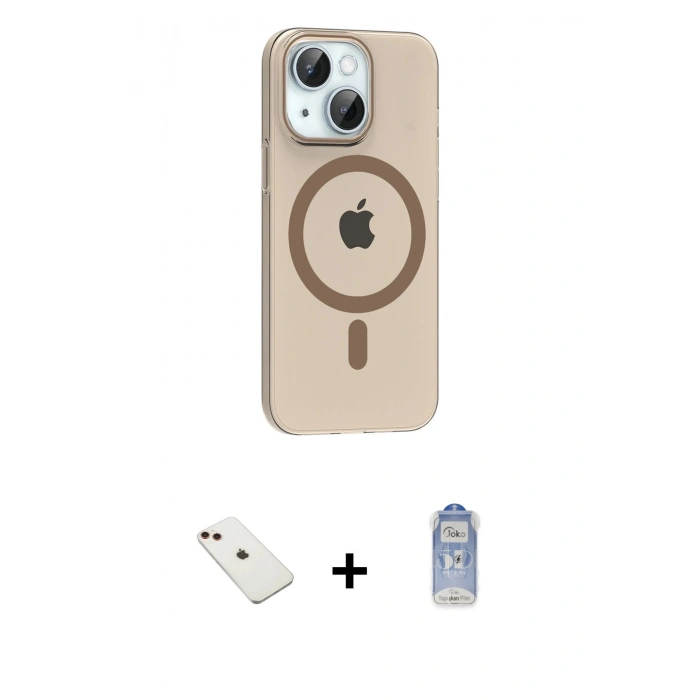 MARSİLYAN™- iPhone 14 Kılıf Pusula Form Özel Seri - Siyah Joko Magic 5D Cam + Kırmızı Diamond Kamera Lens