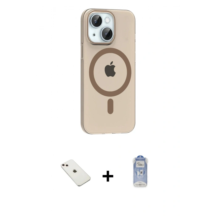 MARSİLYAN™- iPhone 14 Kılıf Pusula Form Özel Seri - Siyah Joko Magic 5D Cam + Diamond Kamera Lens - PE