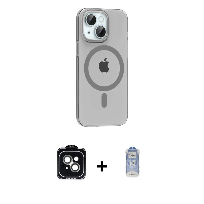 MARSİLYAN™- iPhone 14 Kılıf Pusula Form Özel Seri - Siyah Joko Magic 5D Cam + PVD Metal Kamera Lens - YL