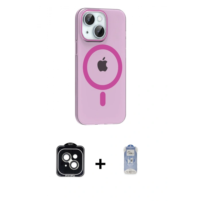 MARSİLYAN™- iPhone 14 Kılıf Pusula Form Özel Seri - Siyah Joko Magic 5D Cam + PVD Metal Kamera Lens - YL
