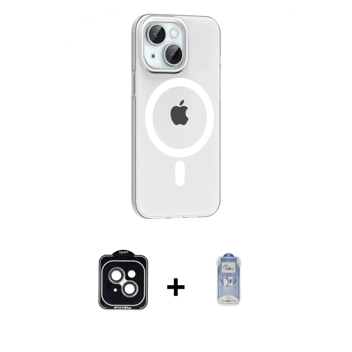 MARSİLYAN™- iPhone 14 Kılıf Pusula Form Özel Seri - Siyah Joko Magic 5D Cam + PVD Metal Kamera Lens - YL