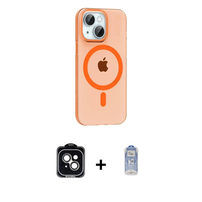 MARSİLYAN™- iPhone 14 Kılıf Pusula Form Özel Seri - Siyah Joko Magic 5D Cam + PVD Metal Kamera Lens - YL