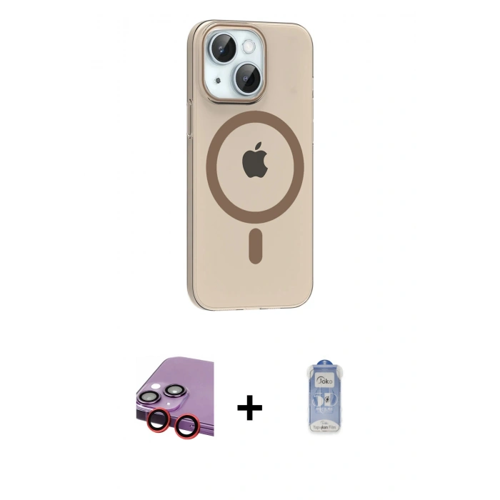 MARSİLYAN™- iPhone 14 Kılıf Pusula Form Özel Seri - Siyah Joko Magic 5D Cam + Raze Metal Kamera Lens - KI