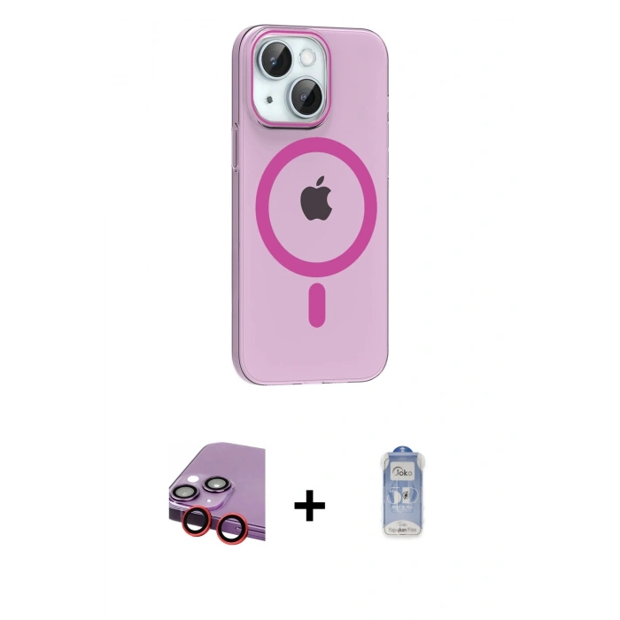MARSİLYAN™- iPhone 14 Kılıf Pusula Form Özel Seri - Siyah Joko Magic 5D Cam + Raze Metal Kamera Lens - KI