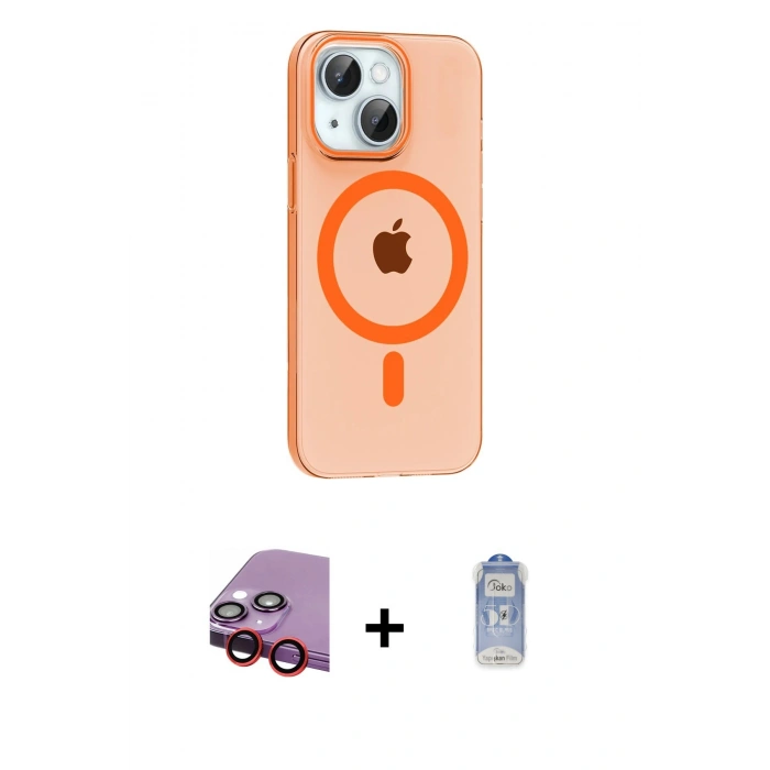 MARSİLYAN™- iPhone 14 Kılıf Pusula Form Özel Seri - Siyah Joko Magic 5D Cam + Raze Metal Kamera Lens - KI
