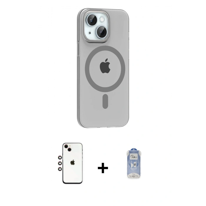MARSİLYAN™- iPhone 14 Kılıf Pusula Form Özel Seri - Siyah Joko Magic 5D Cam + Shine Kamera Lens - GI