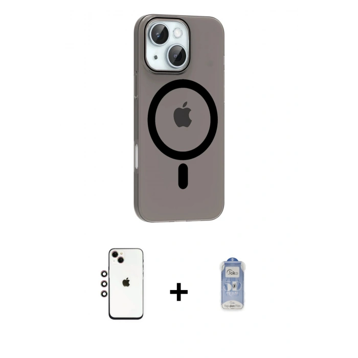 MARSİLYAN™- iPhone 14 Kılıf Pusula Form Özel Seri - Siyah Joko Magic 5D Cam + Shine Kamera Lens - GI