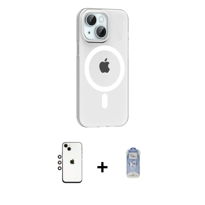 MARSİLYAN™- iPhone 14 Kılıf Pusula Form Özel Seri - Siyah Joko Magic 5D Cam + Shine Kamera Lens - GI
