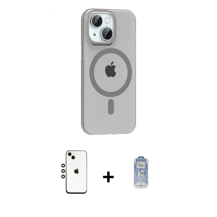 MARSİLYAN™- iPhone 14 Kılıf Pusula Form Özel Seri - Siyah Joko Magic 5D Cam + Shine Kamera Lens - GS