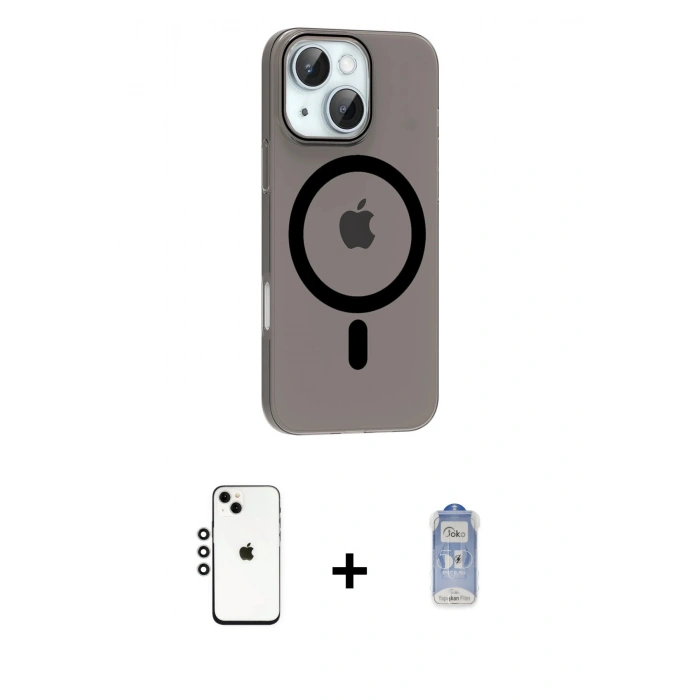 MARSİLYAN™- iPhone 14 Kılıf Pusula Form Özel Seri - Siyah Joko Magic 5D Cam + Shine Kamera Lens - GS