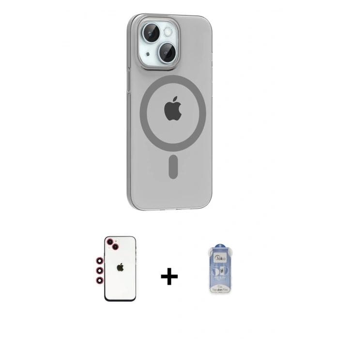 MARSİLYAN™- iPhone 14 Kılıf Pusula Form Özel Seri - Siyah Joko Magic 5D Cam + Shine Kamera Lens - KI