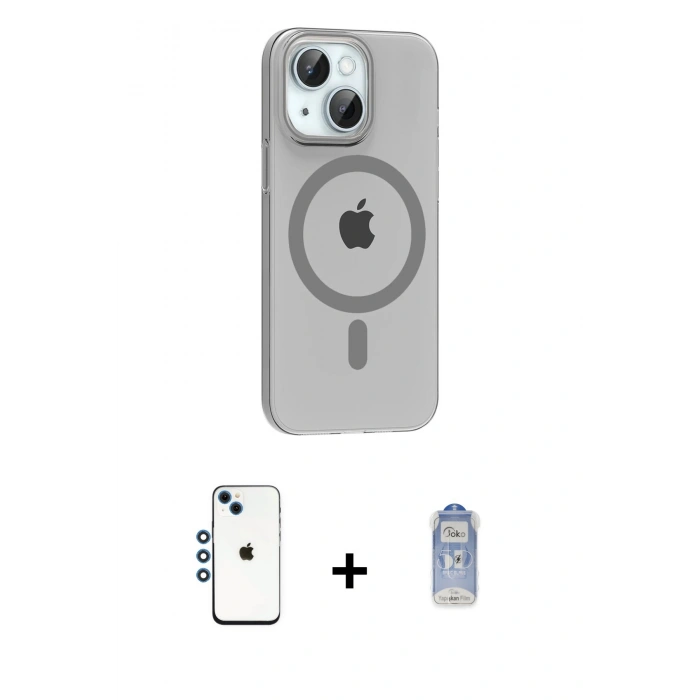 MARSİLYAN™- iPhone 14 Kılıf Pusula Form Özel Seri - Siyah Joko Magic 5D Cam + Shine Kamera Lens - MI