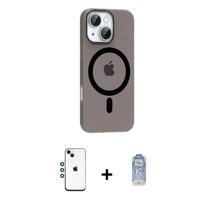 MARSİLYAN™- iPhone 14 Kılıf Pusula Form Özel Seri - Siyah Joko Magic 5D Cam + Shine Kamera Lens - MI