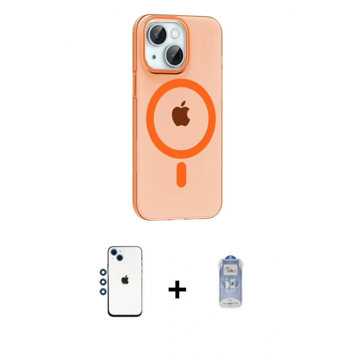 MARSİLYAN™- iPhone 14 Kılıf Pusula Form Özel Seri - Siyah Joko Magic 5D Cam + Shine Kamera Lens - MI
