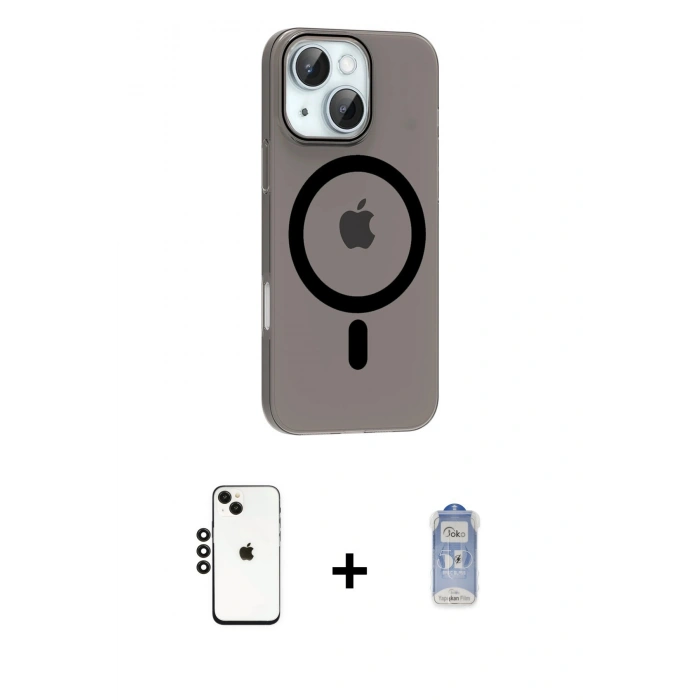 MARSİLYAN™- iPhone 14 Kılıf Pusula Form Özel Seri - Siyah Joko Magic 5D Cam + Shine Kamera Lens - SH