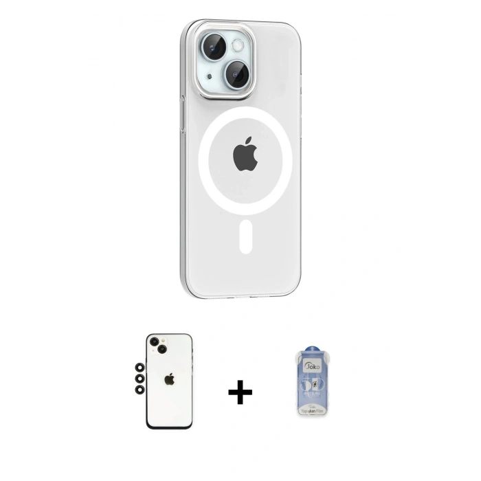 MARSİLYAN™- iPhone 14 Kılıf Pusula Form Özel Seri - Siyah Joko Magic 5D Cam + Shine Kamera Lens - SH
