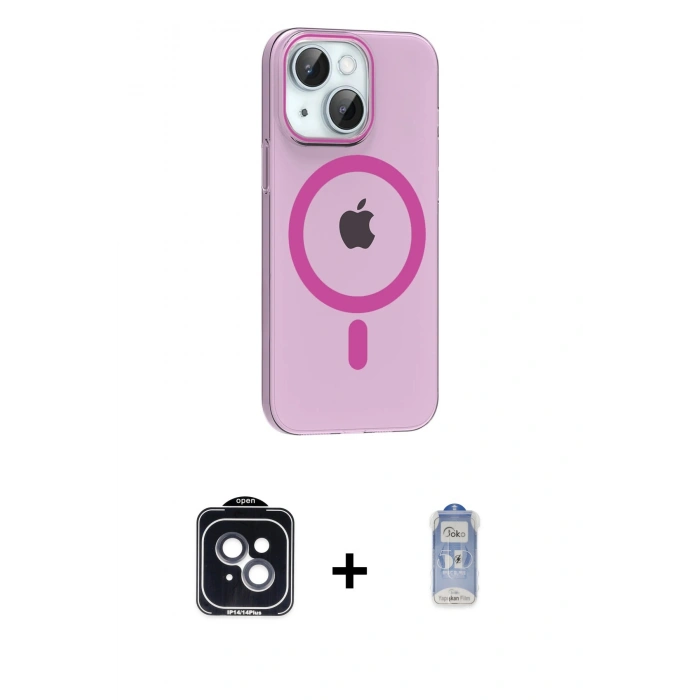 MARSİLYAN™- iPhone 14 Kılıf Pusula Form Özel Seri - Siyah Joko Magic 5D Cam + PVD Metal Kamera Lens - SH