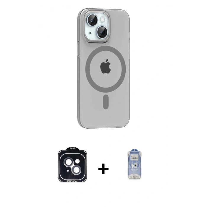 MARSİLYAN™- iPhone 14 Kılıf Pusula Form Özel Seri - Siyah Joko Magic 5D Cam + PVD Metal Kamera Lens - SH