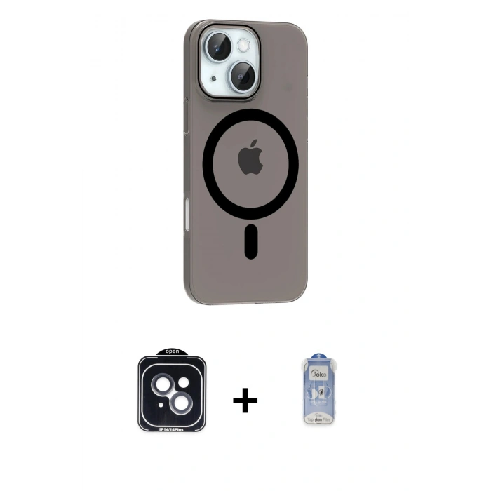 MARSİLYAN™- iPhone 14 Kılıf Pusula Form Özel Seri - Siyah Joko Magic 5D Cam + PVD Metal Kamera Lens - SH