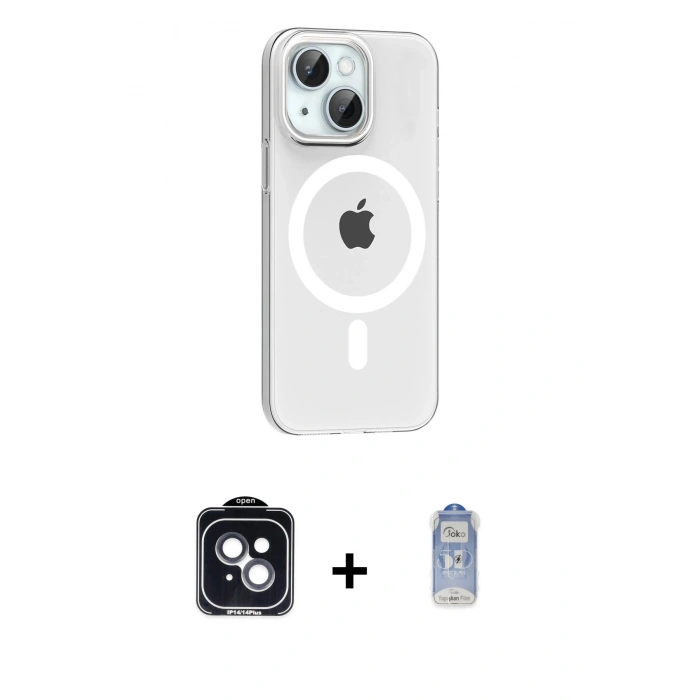 MARSİLYAN™- iPhone 14 Kılıf Pusula Form Özel Seri - Siyah Joko Magic 5D Cam + PVD Metal Kamera Lens - SH