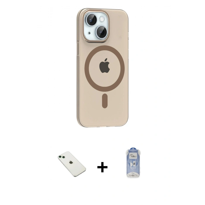 MARSİLYAN™- iPhone 14 Kılıf Pusula Form Özel Seri - Siyah Joko Magic 5D Cam + Diamond Kamera Lens - YL