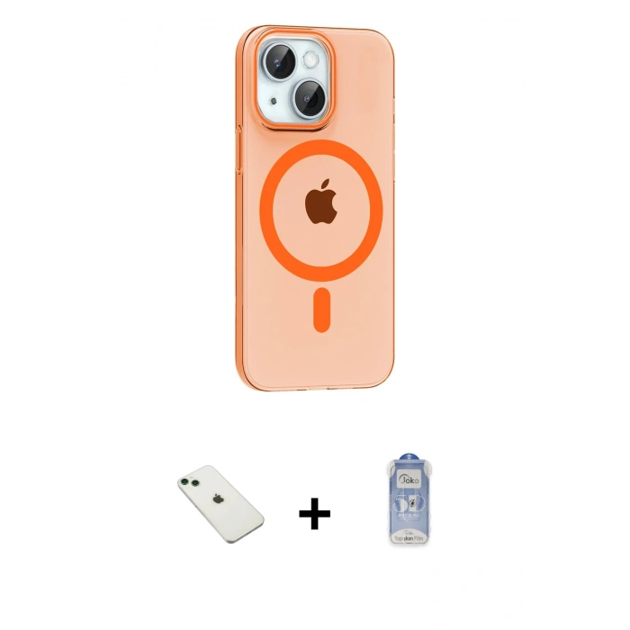 MARSİLYAN™- iPhone 14 Kılıf Pusula Form Özel Seri - Siyah Joko Magic 5D Cam + Diamond Kamera Lens - YL