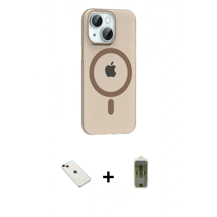 MARSİLYAN™- iPhone 14 Kılıf Pusula Form Özel Seri - Siyah Joko Magic 5D Hayalet Cam + Diamond Kamera Lens - KI