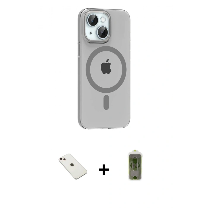 MARSİLYAN™- iPhone 14 Kılıf Pusula Form Özel Seri - Siyah Joko Magic 5D Hayalet Cam + Diamond Kamera Lens - PE
