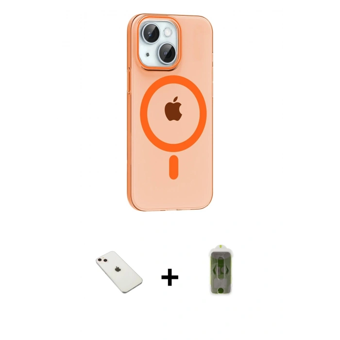 MARSİLYAN™- iPhone 14 Kılıf Pusula Form Özel Seri - Siyah Joko Magic 5D Hayalet Cam + Diamond Kamera Lens - PE