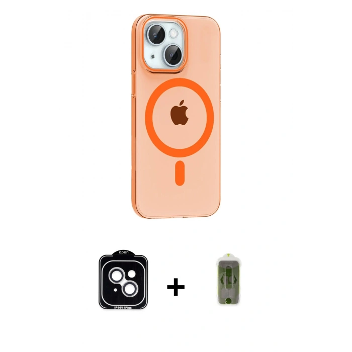 MARSİLYAN™- iPhone 14 Kılıf Pusula Form Özel Seri - Siyah Joko Magic 5D Hayalet Cam + Gümüş PVD Metal Kamera Lens