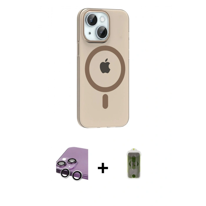 MARSİLYAN™- iPhone 14 Kılıf Pusula Form Özel Seri - Siyah Joko Magic 5D Hayalet Cam + Raze Metal Kamera Lens - GS