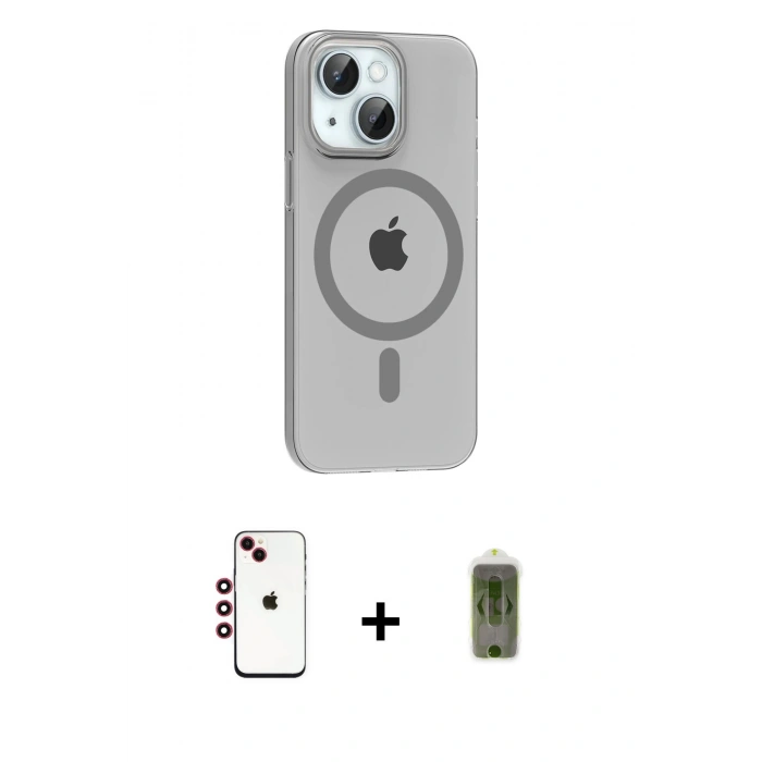 MARSİLYAN™- iPhone 14 Kılıf Pusula Form Özel Seri - Siyah Joko Magic 5D Hayalet Cam + Kırmızı Shine Kamera Lens