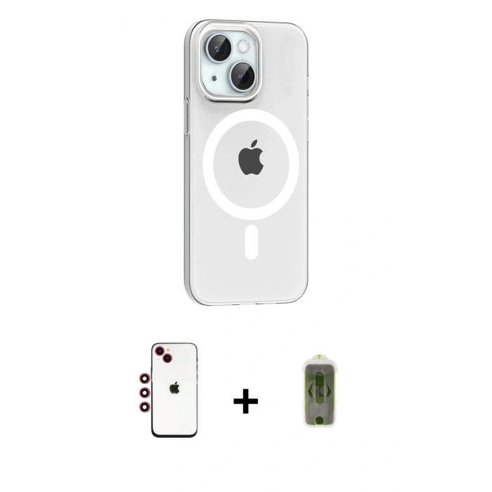 MARSİLYAN™- iPhone 14 Kılıf Pusula Form Özel Seri - Siyah Joko Magic 5D Hayalet Cam + Kırmızı Shine Kamera Lens