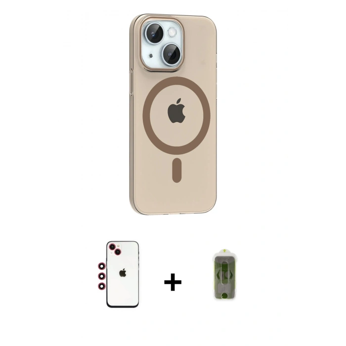 MARSİLYAN™- iPhone 14 Kılıf Pusula Form Özel Seri - Siyah Joko Magic 5D Hayalet Cam + Kırmızı Shine Kamera Lens