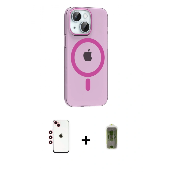 MARSİLYAN™- iPhone 14 Kılıf Pusula Form Özel Seri - Siyah Joko Magic 5D Hayalet Cam + Kırmızı Shine Kamera Lens