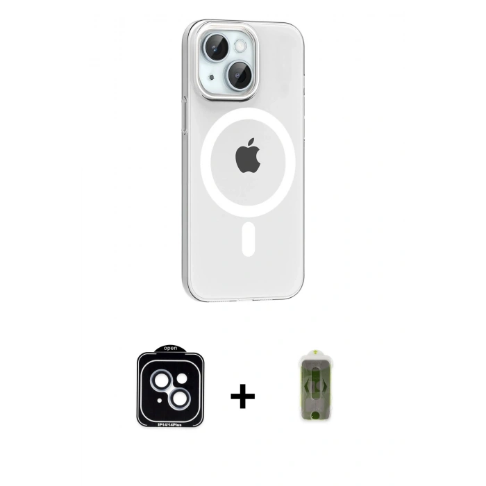 MARSİLYAN™- iPhone 14 Kılıf Pusula Form Özel Seri - Siyah Joko Magic 5D Hayalet Cam + PVD Metal Kamera Lens - MI