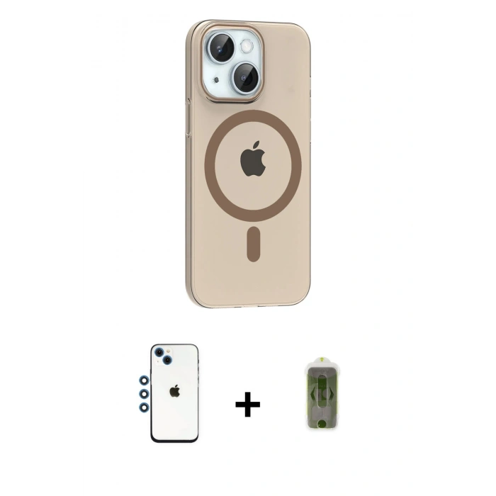 MARSİLYAN™- iPhone 14 Kılıf Pusula Form Özel Seri - Siyah Joko Magic 5D Hayalet Cam + Shine Kamera Lens - MI